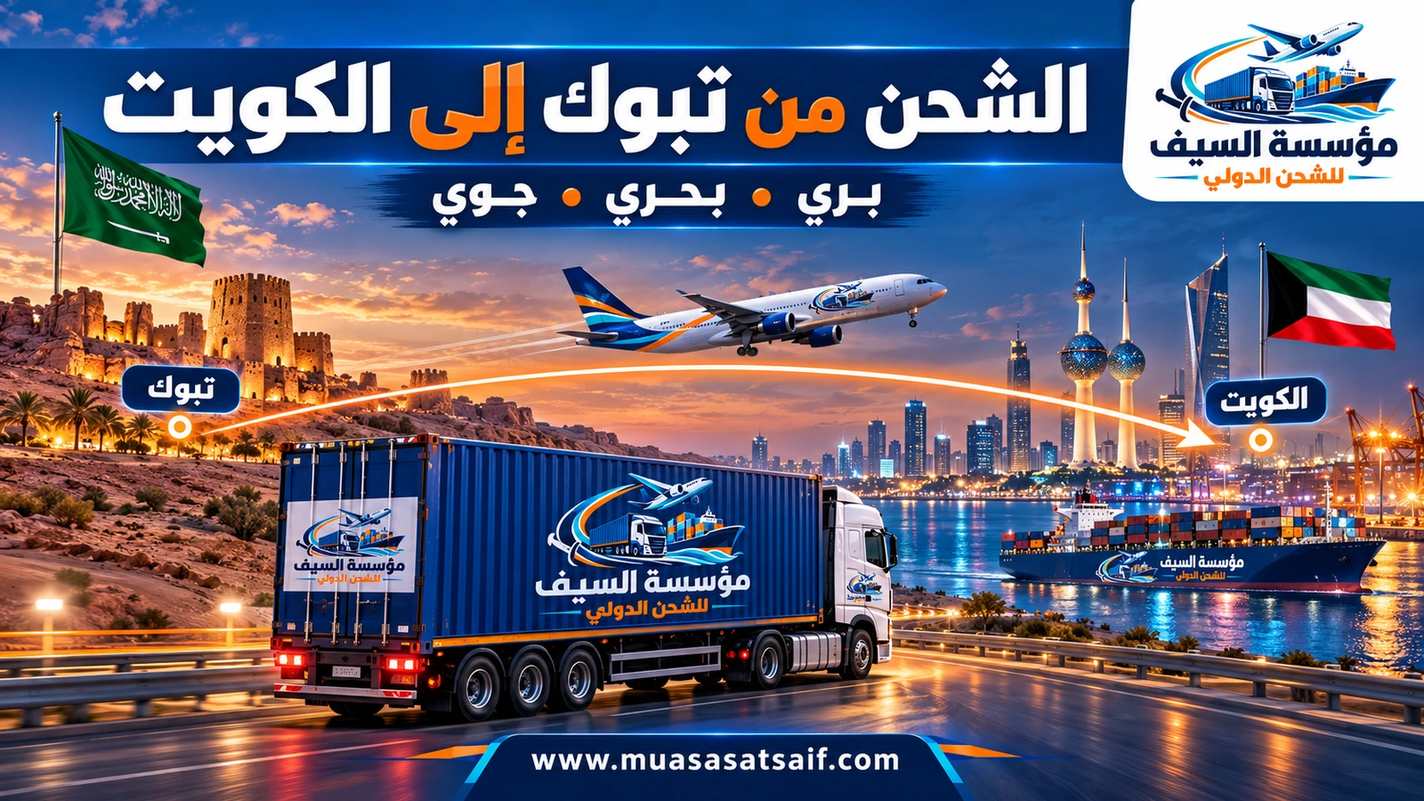 شركة شحن من تبوك الي الكويت | نقل منازل وشحن بضائع وشحن سيارات براً عبر حائل