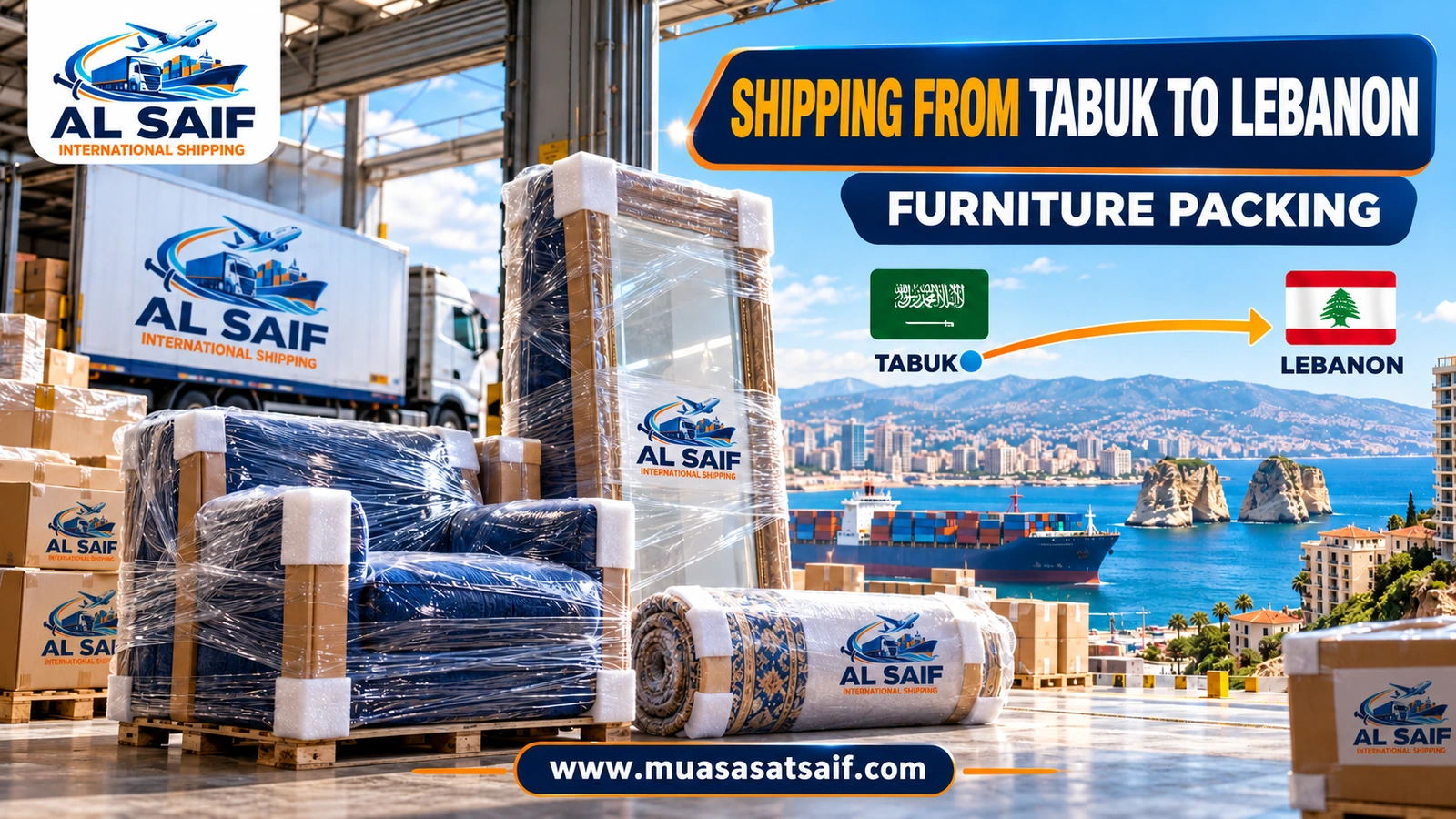 Packing household furniture in Tabuk before moving it to Lebanon — Al Saif
