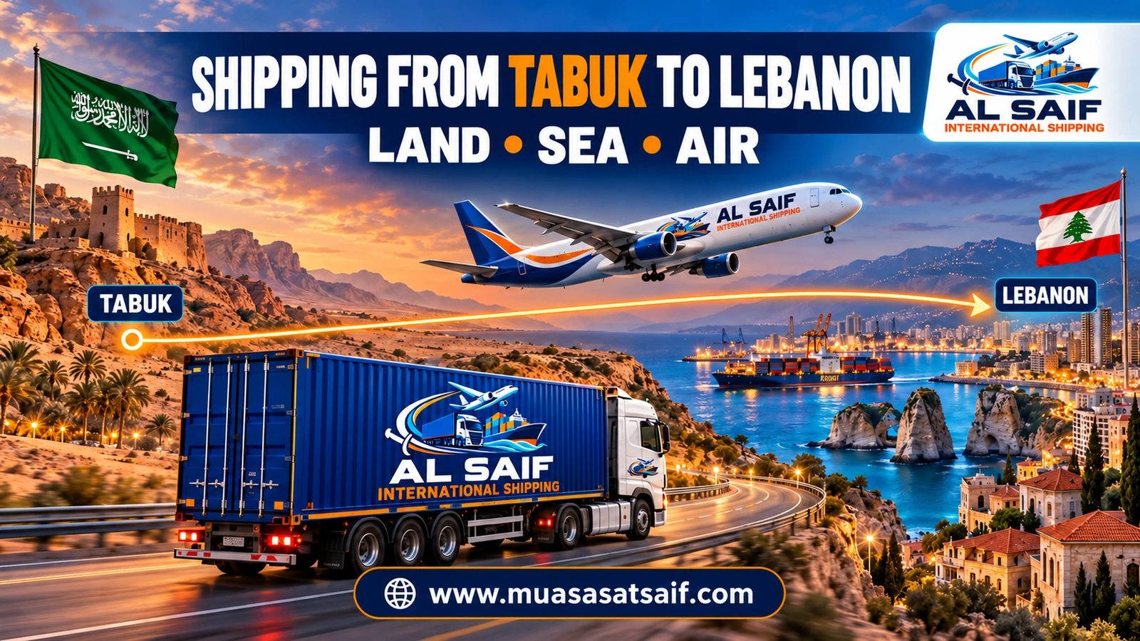Shipping Company from Tabuk to Lebanon | Household Goods, Cargo & Car Shipping to Beirut via Halat Ammar