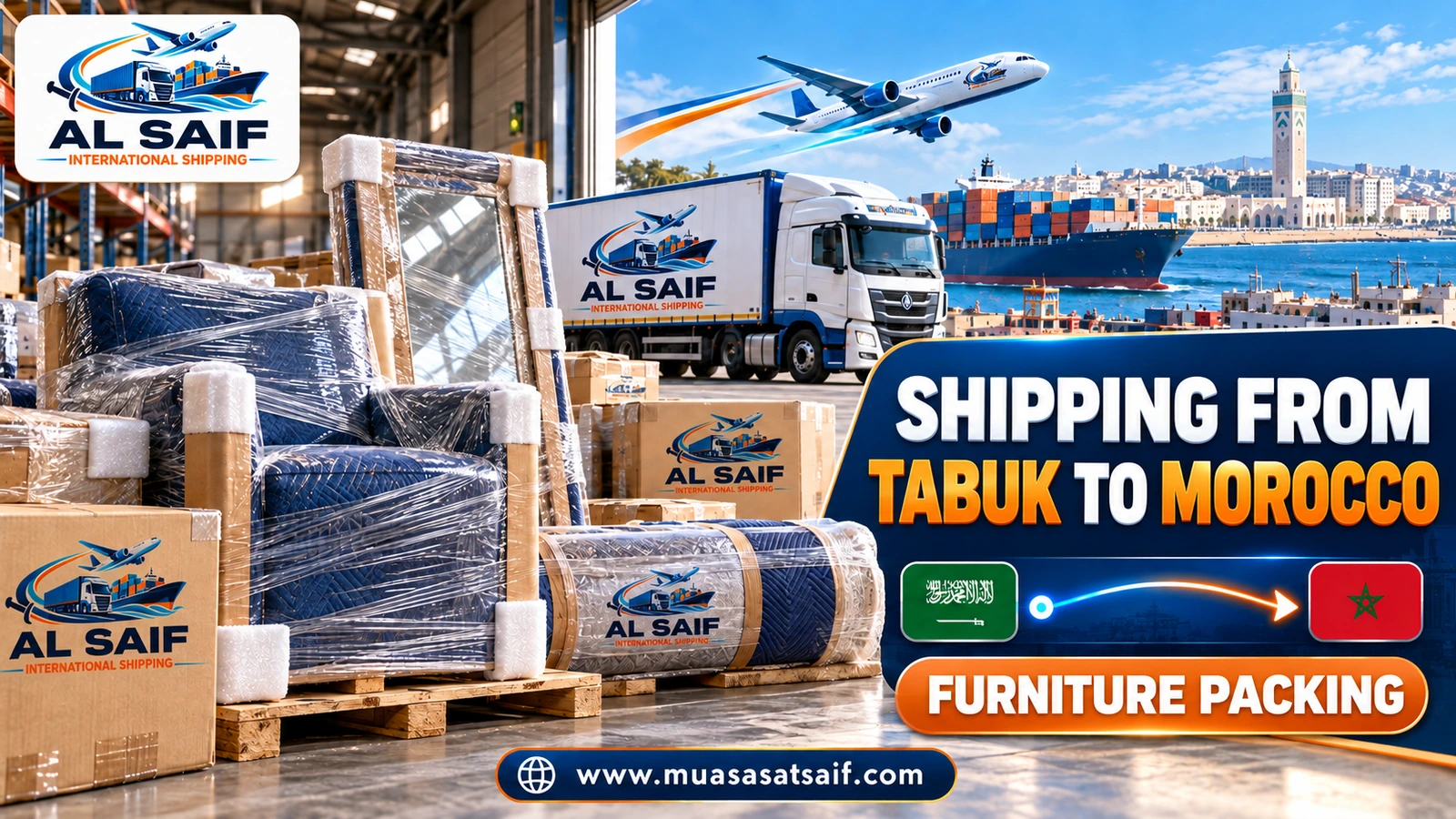 Wrapping household furniture in Tabuk with protective layers before shipping to Morocco — Al Saif