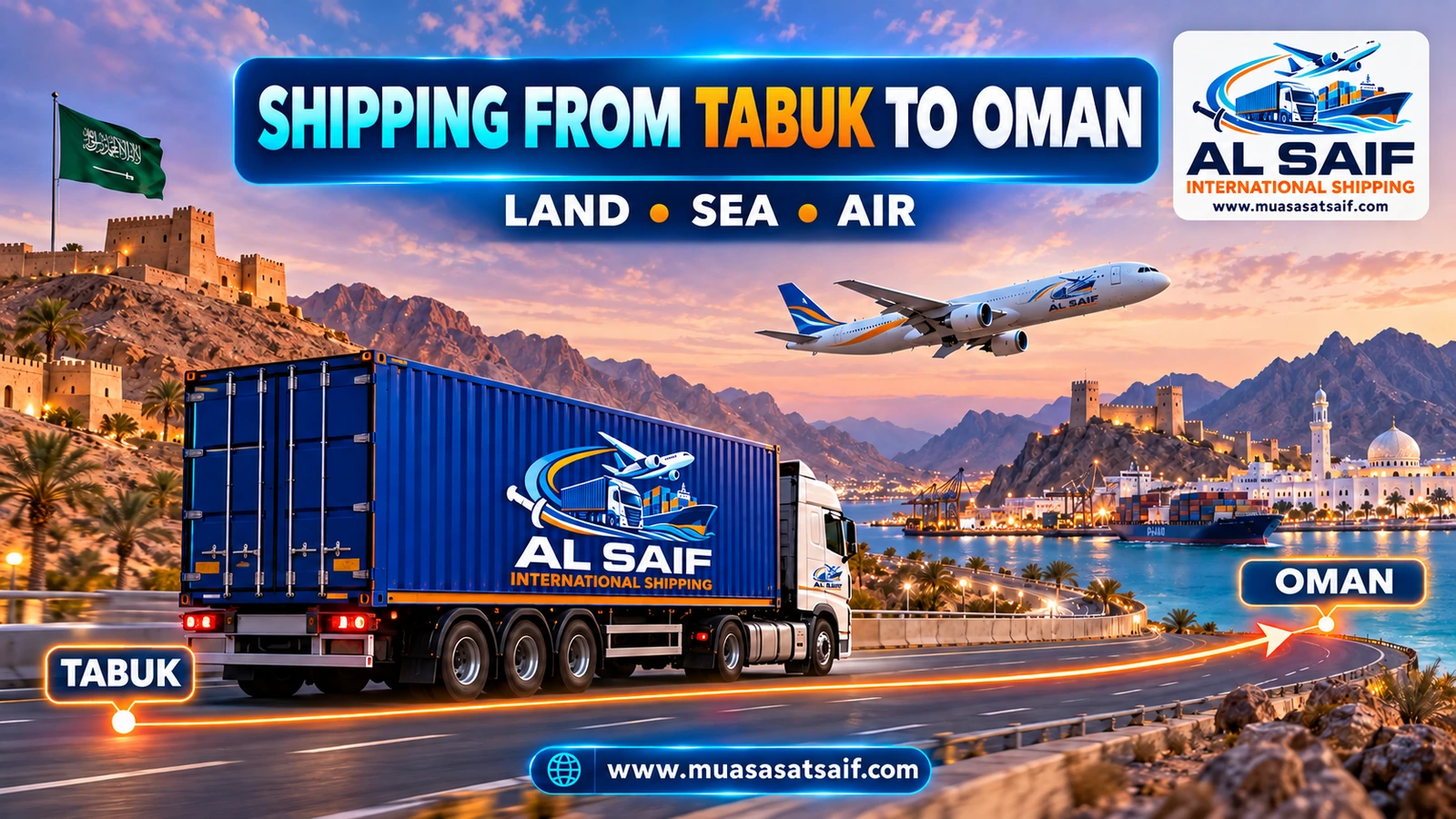 Shipping Company from Tabuk to Oman | Parcels, Cargo & Car Shipping to Muscat