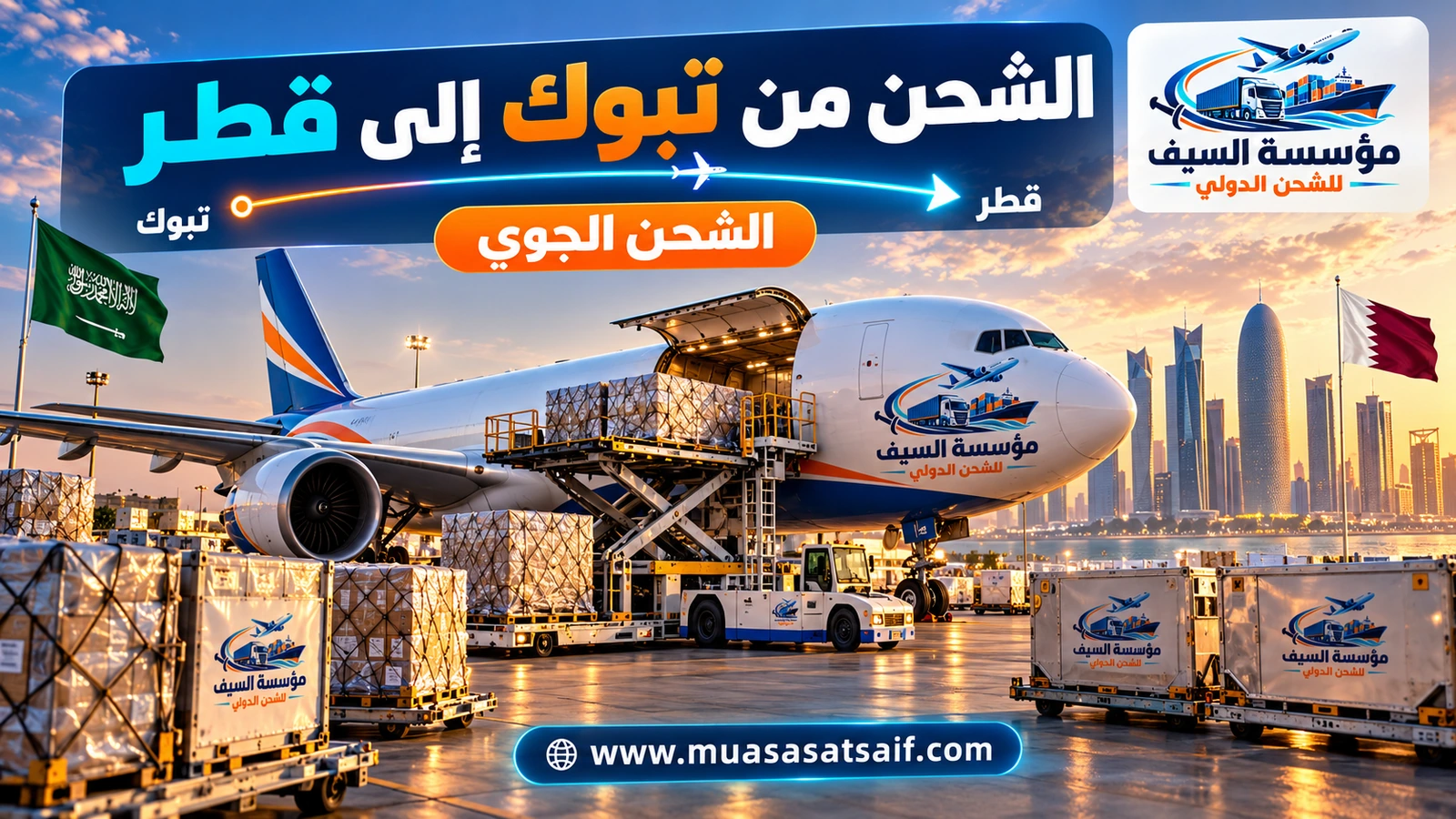شحن جوي من تبوك إلى مطار حمد الدولي في الدوحة — مؤسسة السيف