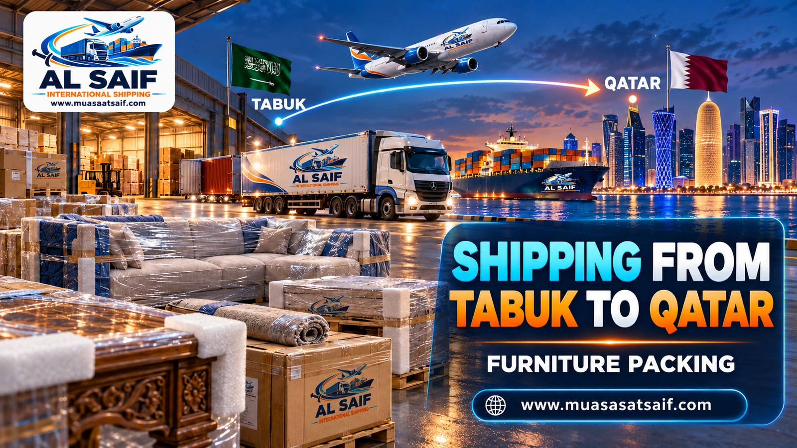 Packing furniture in Tabuk for the long trip to Qatar — Al Saif