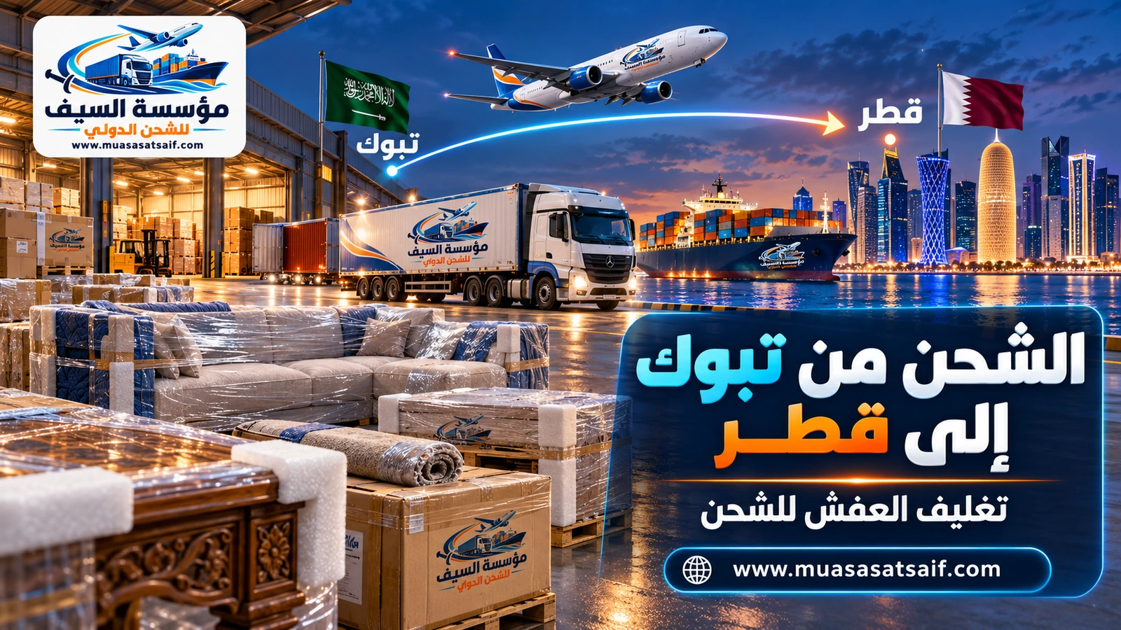 تغليف الأثاث في تبوك لرحلة طويلة إلى قطر — مؤسسة السيف