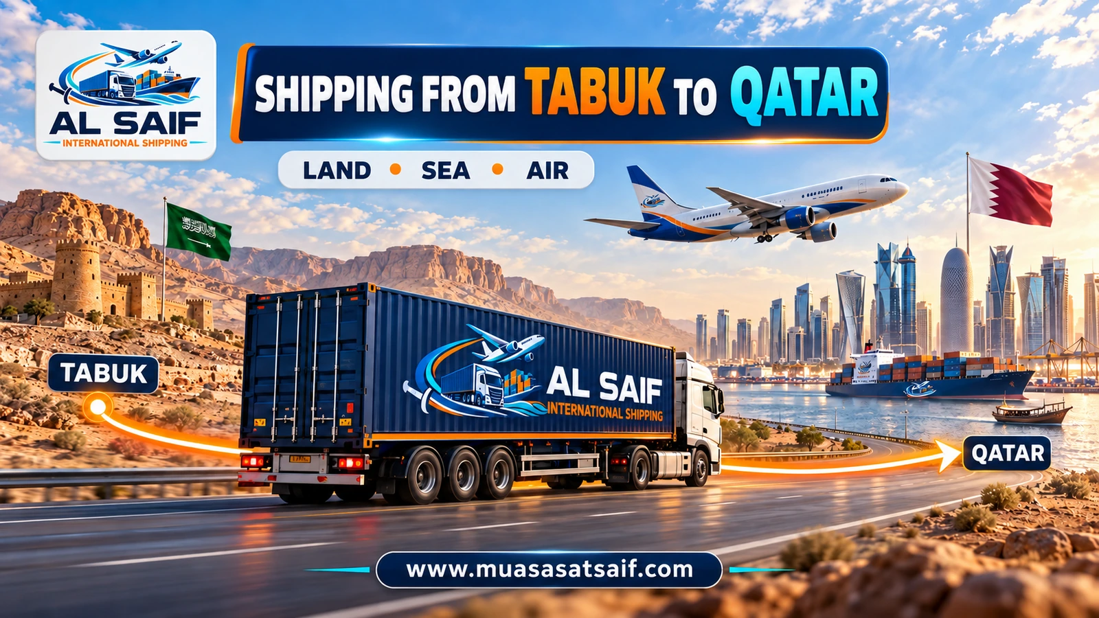 Shipping Company from Tabuk to Qatar | Car Shipping & Home Moving by Road to Doha
