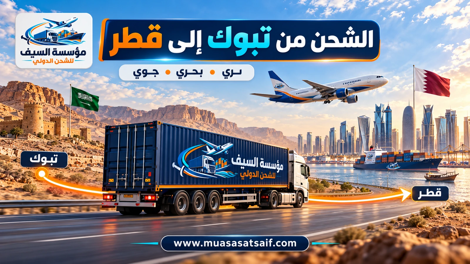 شركة شحن من تبوك الي قطر | شحن سيارات ونقل منازل بري إلى الدوحة