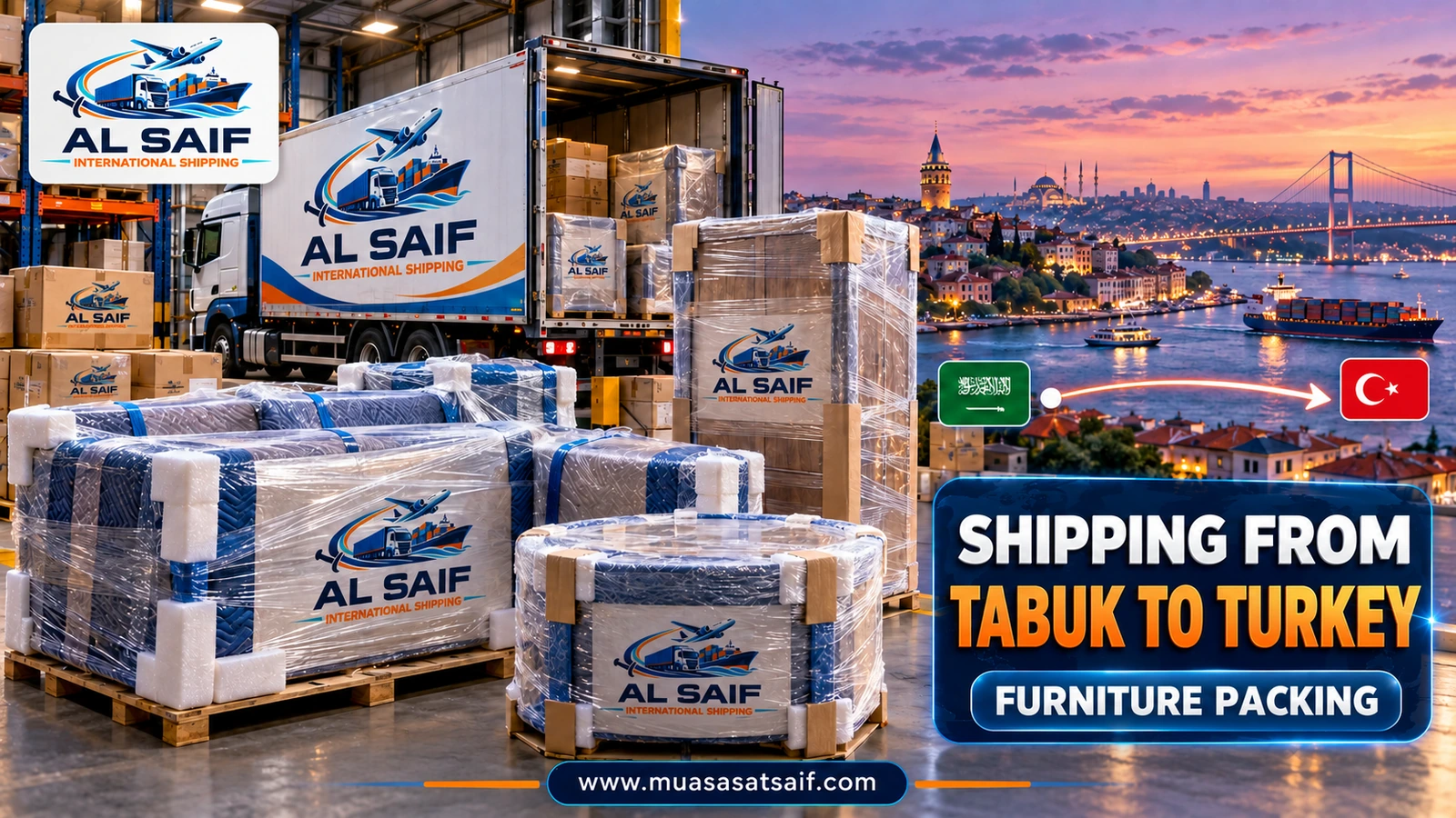Packing household furniture in Tabuk before shipping it to Turkey — Al Saif