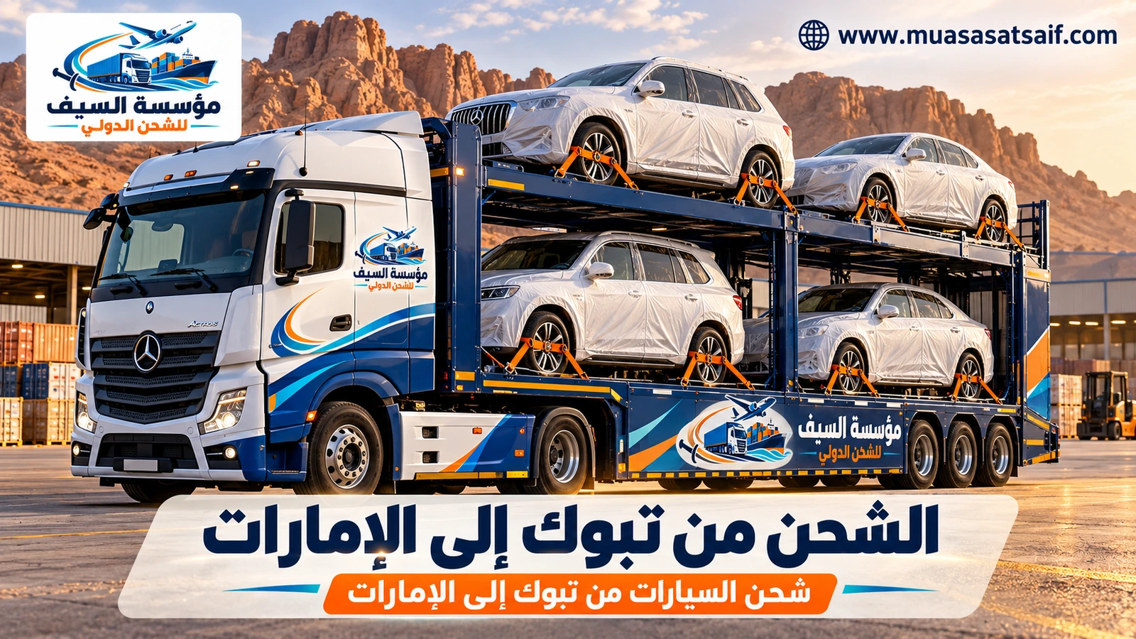 شحن السيارات من تبوك إلى الإمارات — مؤسسة السيف