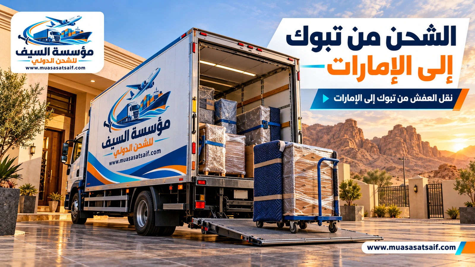 نقل العفش من تبوك إلى الإمارات — مؤسسة السيف