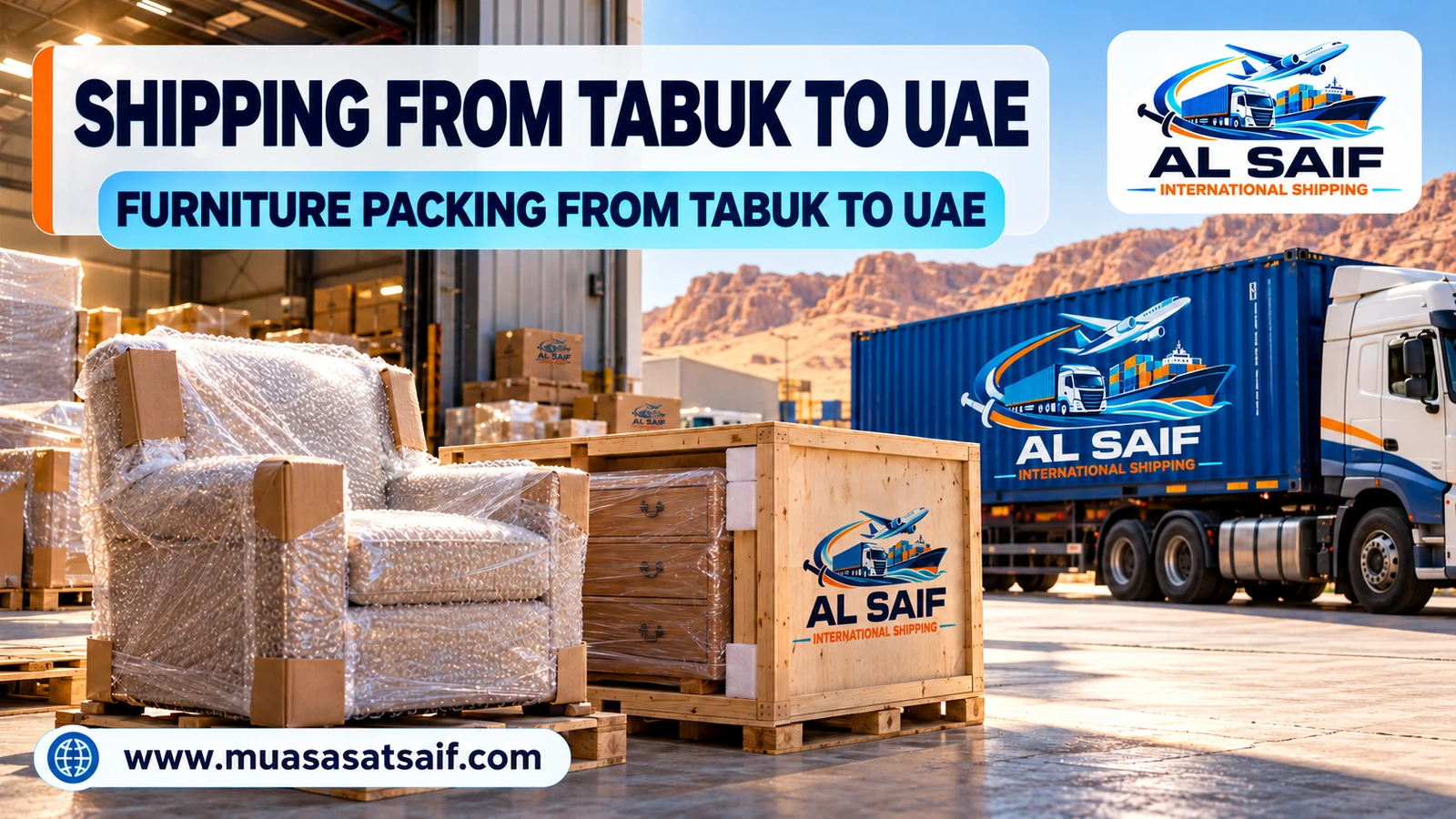 Packing furniture in Tabuk before shipping to the UAE — Al Saif