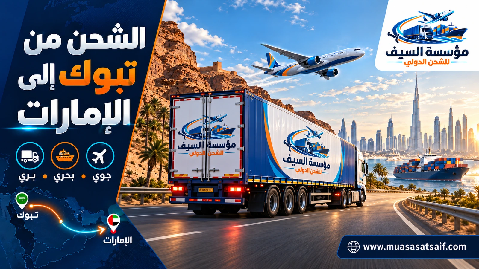 شركة شحن من تبوك الي الامارات | نقل أثاث وشحن سيارات من تبوك