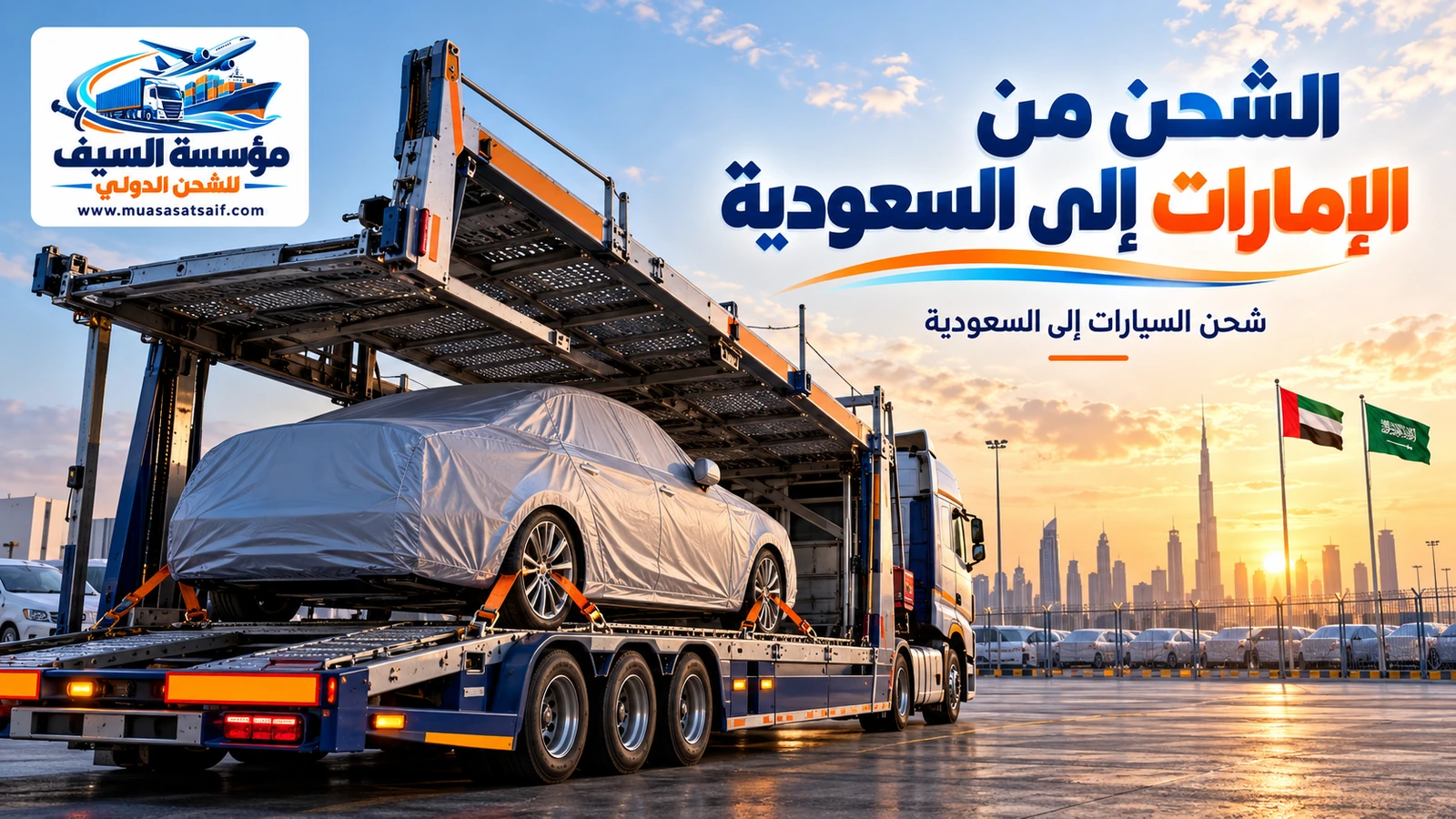 شحن السيارات من الإمارات إلى السعودية على ناقلات احترافية — مؤسسة السيف