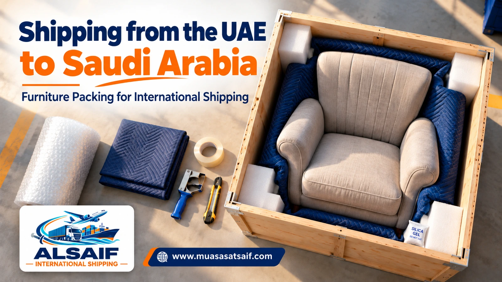 Packing furniture before shipping from the UAE to Saudi Arabia — Al Saif