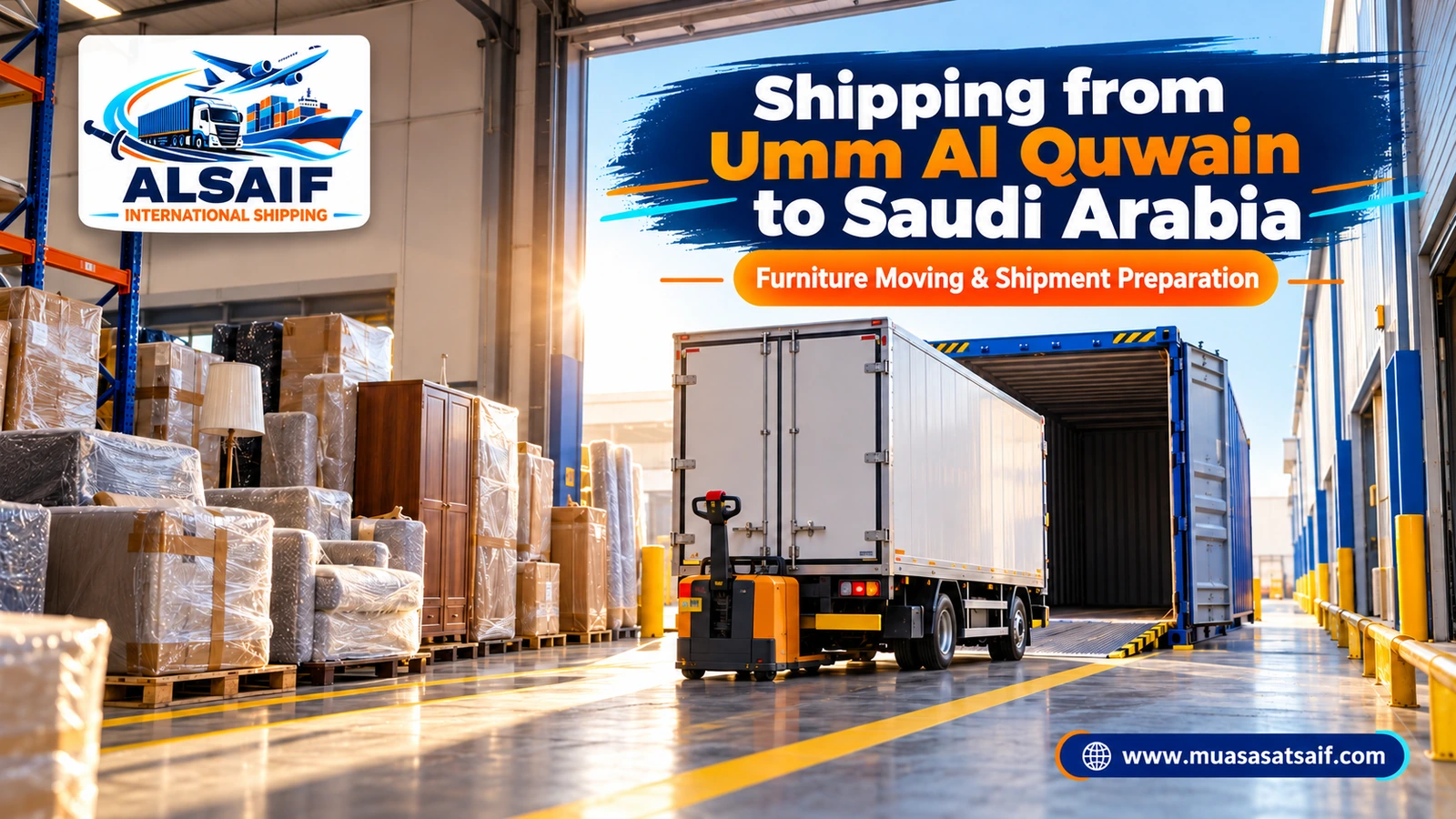 Moving furniture from Umm Al Quwain to Saudi Arabia in a closed truck — Al Saif
