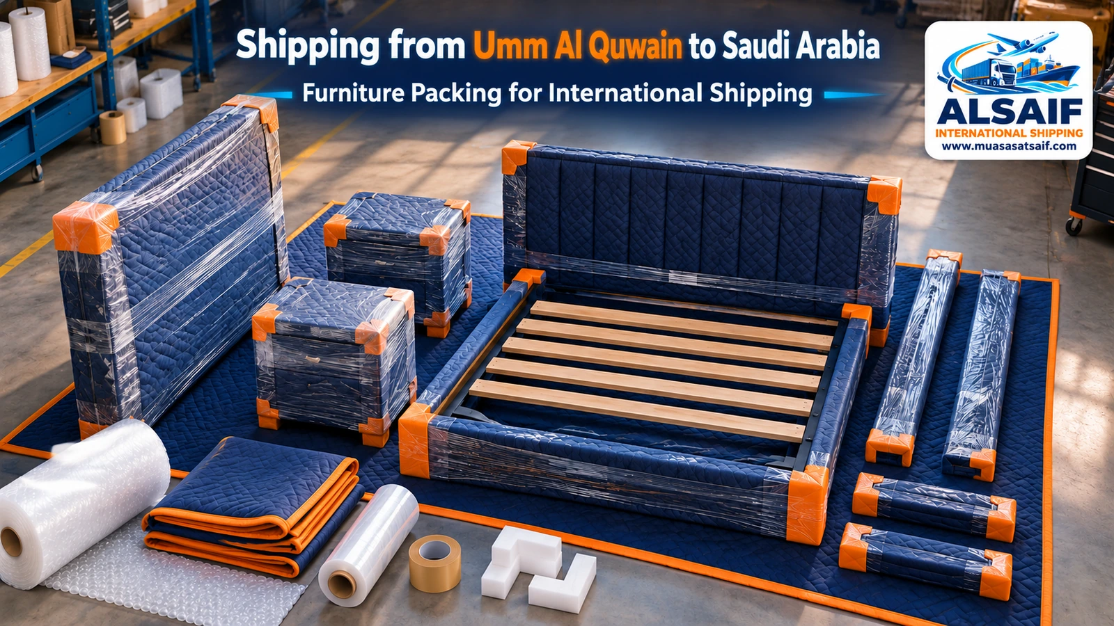 Packing furniture before shipping from Umm Al Quwain to Saudi Arabia — Al Saif