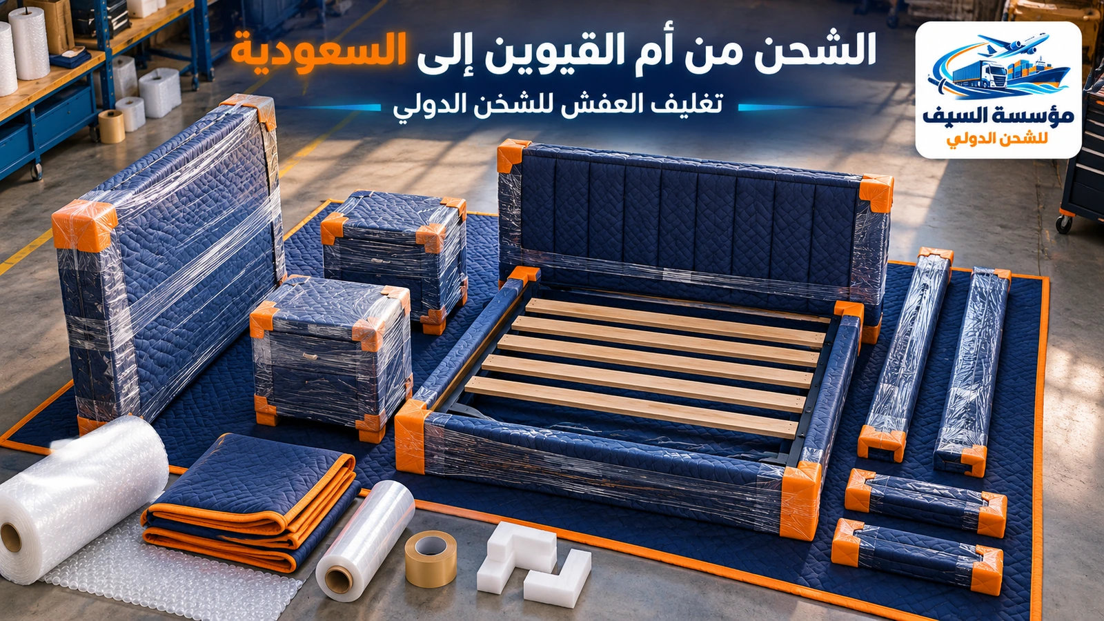 تغليف الأثاث قبل الشحن من أم القيوين إلى السعودية — مؤسسة السيف