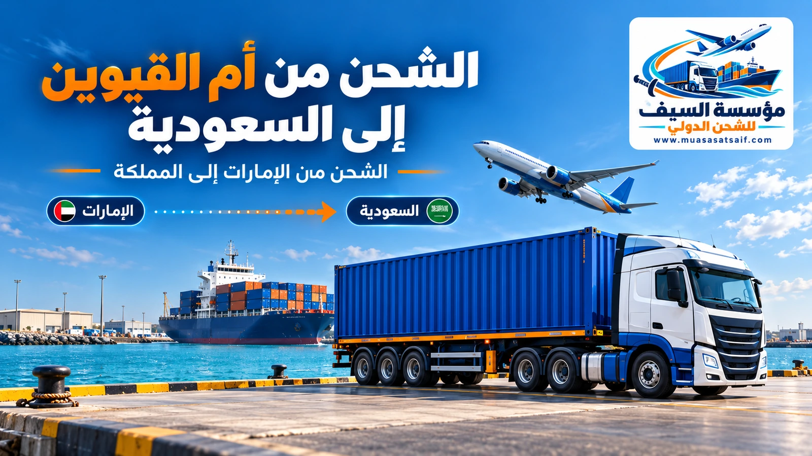 شركة شحن من أم القيوين الي السعودية | شاحنات مغلقة للأثاث والطرود وشحن سيارات إلى المملكة