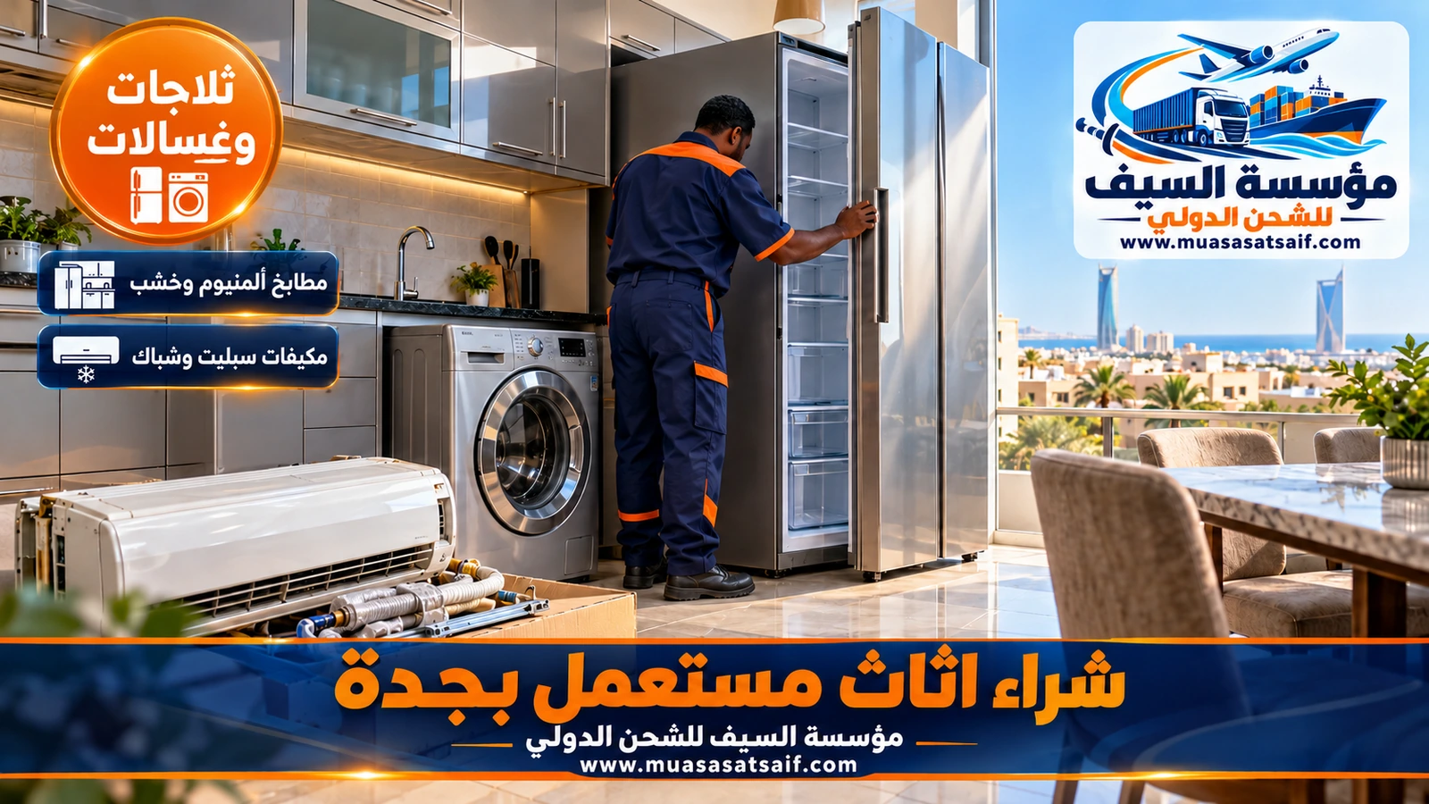 ثلاجة وغسالة ومكيف سبليت ومطبخ ألمنيوم ضمن خدمة شراء الأجهزة والأثاث المستعمل بجدة