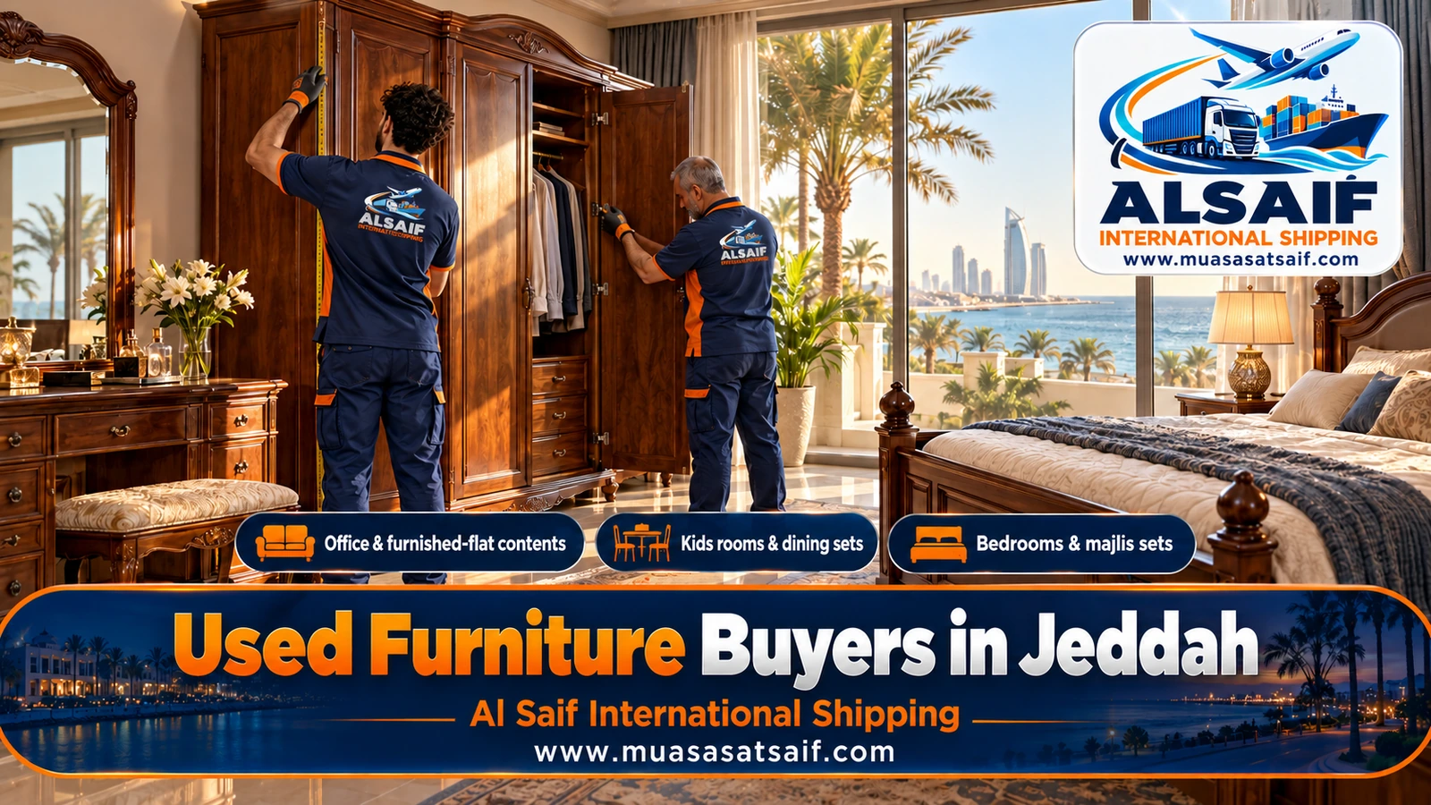 A used bedroom set in good condition ready for valuation by used furniture buyers in Jeddah