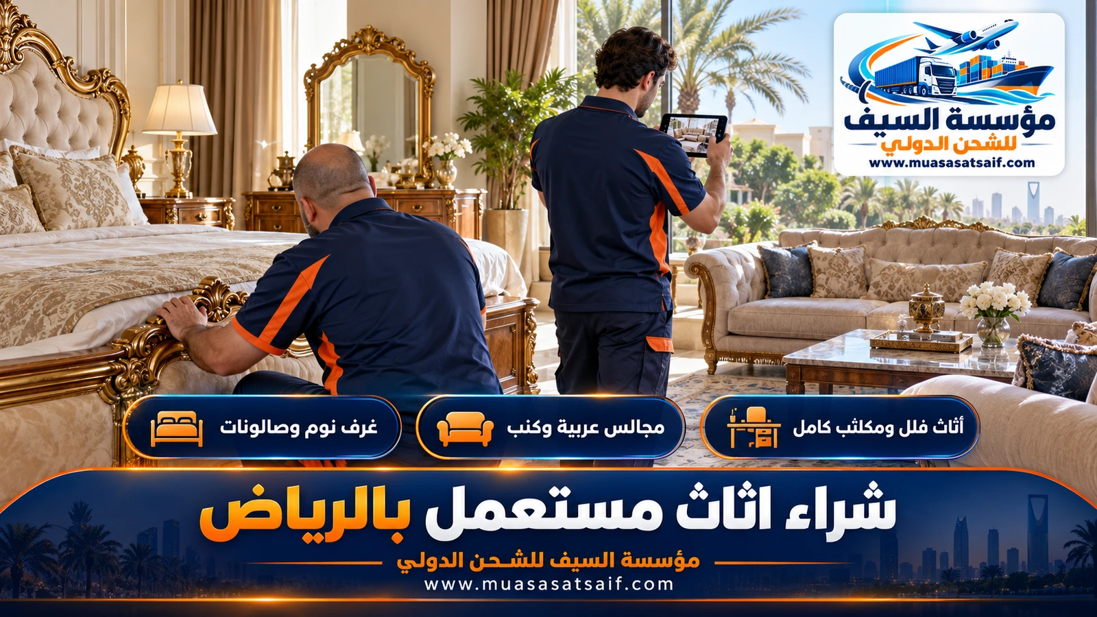 غرفة نوم ومجلس مستعملان بحالة جيدة ضمن خدمة شراء اثاث مستعمل بالرياض